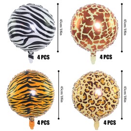 16 Pcs Animal Print Foil Balloons, Jungle Animal Print Balloons,Foil Leopard Print Balloons,for Zoo Jungle Kindergarten Birthday Animal theme Party Decoration Supplies,18 inch