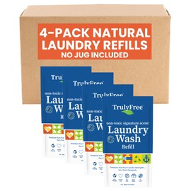 Truly Free Laundry Detergent for Sensitive Skin | Gentle & Safe for Baby Clothes | Plant-Based | 4 Pack Refill Powder | Easy to Dissolve to Create a Liquid | Signature Wash Scented (200 Loads)