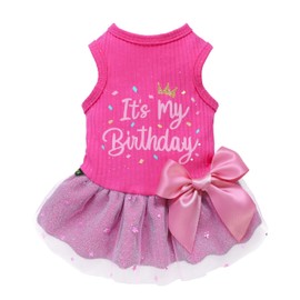Fitwarm It's My Birthday Dog Dress, Dog Birthday Dress with Bowknot, Dog Clothes for Small Dog Girl, Funny Dog Clothes, Female Pet Outfit, Pink, Medium