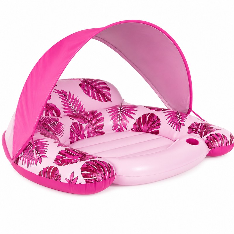 Inflatable Pool Lounge Float for Adults – UPF50+ Canopy, Cup