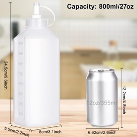 Uceoo Squeeze Squirt Condiment Bottles with Cap Lids- top dispensers for ketchup mustard mayo hot sauces olive oil Household Kitchen, 27 Ounce 800ml