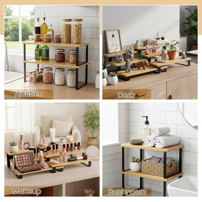 Marsui 4 Pcs Cabinet Organizer Display Risers, 3-Tier Cupcake Stand