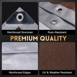 Tarp 10x20 ft Heavy Duty 10mil Silver&Brown 100% Waterproof High Durability Multipurpose Outdoor Tarpaulin,Uv Resistant,for Courtyards,Camping, Canopy, Trailer, Boats, Camping, Etc -by MVPNET