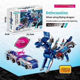 Fogsea Magnetic Transforming Car Toy, Dinosaur Robot Vehicle, Collision-Activated Kids Play Set, Blue and Silver (Blue)