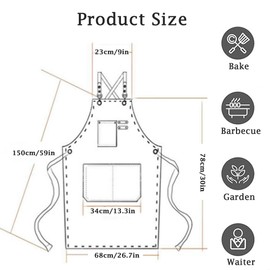 Shunshi Canvas Aprons, Work Aprons for Men Women, Cross-Back Chef Black Apron with Adjustable Strap and 3 Pockets, for Shop Garden Restaurant Bar Cafes Kitchen Cooking Baking Painting(Brown)