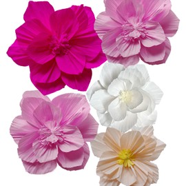 Lotusamber Purple Paper Flowers 5PCS 3D Wall Decor - Violet White Lilac Pom Tissue Flowers for Party Backdrop, Birthday, Bridal Baby Shower, Wedding Decoration (Pink)