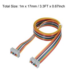 MECCANIXITY 1 Pcs 14 Pin Flat Rainbow Ribbon Cable FC/FC Female Connector 3.3FT 2.54mm Pitch Breadboard Jumper Wires for Electronic Projects