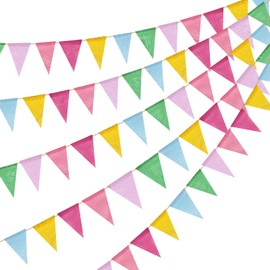 Coco Berming Pack of 5 Bunting Outdoor Weatherproof 24 Metres, Colourful Bunting with 60 Flags, Fabric Garland for Birthday, Wedding, First Day of School, Festival, Party, Children's Room Decoration