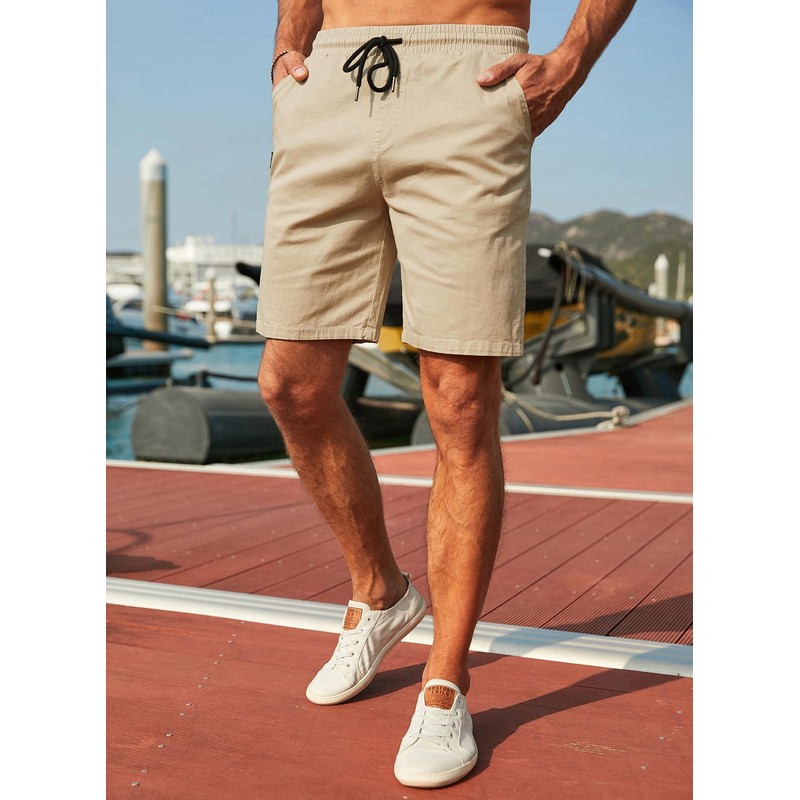 Jmierr Men's Summer Chino Shorts, Cotton, Elastic Waist, with Pockets,