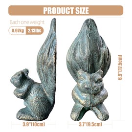 Livfodrm Decorative Bookends for Heavy Books,Heavy Duty Book Ends for Shelves, Cast Iron Squirrel Book Stoppers Organizer,Cute Bookend Stand Glod Green 2PCS