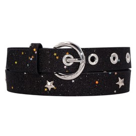 EANAGO Superstar Glitter Belt for Children - Modern Children's Belt with Star Studs for Girls - Belt Children Girls, black