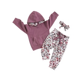 Winter Clothes for Baby Girl 18-24 Months Long Sleeve Hoodie Flower Printed Pants Winter Outfits Sets