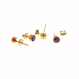 Unbranded Gold Stainless Steel Birthstone Earrings - February - 2 Pieces 1 Pair - ER547