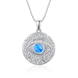 ZIPPICE Evil Eye Moonstone/Opal/Cubic Zirconia Necklace 925 Sterling Silver Eye of Horus Necklace Blue Opal Evil Eye Pendant Jewellery Gifts for Women Girls Women Friends, Sterling Silver