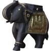 GURU SHOP Decorative Elephant Carved with Brass Ornaments, 16 cm,