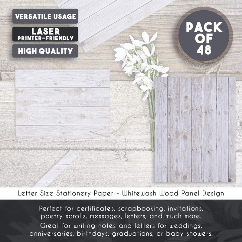 48 Sheets Rustic Wood Grain Stationery, Letter Writing Paper for