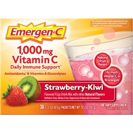 Emergen-C 1000mg Vitamin C Immune Support Powder Strawberry Kiwi 30CT includes Zinc, Manganese, 7 B Vitamins and Electrolytes for Back to School Essentials