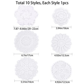 GORGECRAFT Pack of 10 Crocheted Round Place Mats Doilies Cotton Handmade Round Crochet Lace Table Coasters 10 cm ~ 22 cm Diameter 2 ~ 3 mm Thick White Cup Mat for Wedding Tea Party