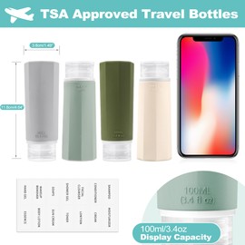 Opret 100ml Travel Bottles for Toiletries, 4 Pack 3.4oz Leak Proof Refillable Squeezable Travel Containers TSA Approved BPA Free Travel Size Bottles for Shampoos, Conditioner and Lotion