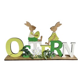 Goldbach Easter Lettering 28 x 14.5 x 4 cm Large Green Wooden with Easter Bunnies and Flowers Easter Decoration Stand
