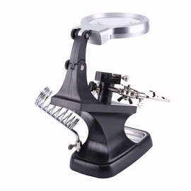 Welding Magnifier Third Hand LED Lamp Stand, Magnifying Glasses Soldering Iron Station with 10 LED Lighting, 3X Main Lens and 4.5X Accessorial Lens (Black)