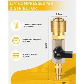 TIDEVAN 1/4 Inch Compressed Air Shut-off Valve, Compressed Air Quick Release Coupling, 1/4 Inch Compressed Air Distributor, Brass Compressed Air Distributor, NW 7.2 Air Soft Air Filling Valve with