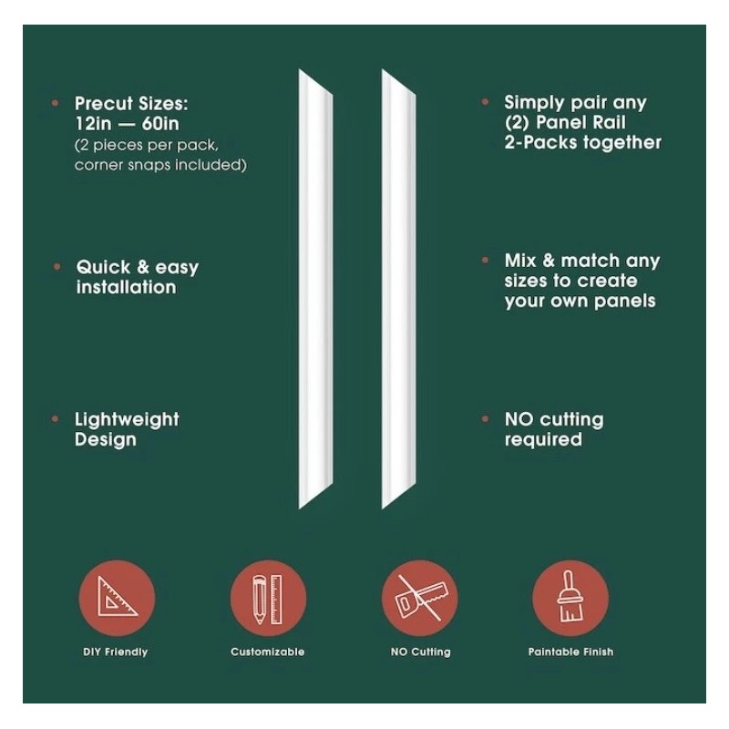 Build and Batten 2-Pack 12" Wall Panel Rail Kit White