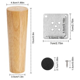 Zocipro Pack of 4 Wooden Furniture Feets, 15 cm Conical Oak Wooden Feet for Furniture, Furniture Legs, Cabinet Feet, Sofa Feet, Furniture Feet with Mounting Plates for Chairs and Sofa, Bed, Cabinet