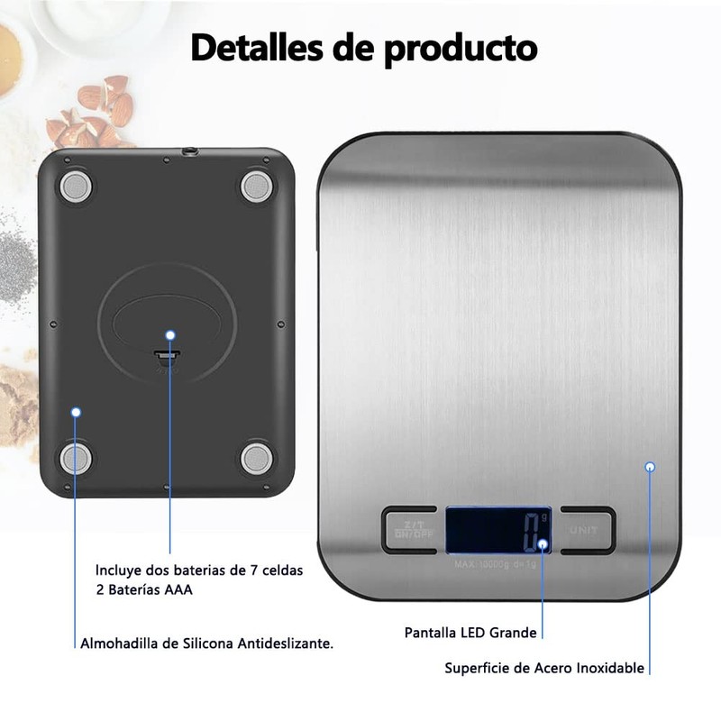 Báscula Digital de Cocina,Báscula de Cocina Digital de Acero Inoxidable,
