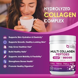 NATURE TARGET- Multi Colgeno Pptidos en Polvo Tipo I, II, III, V, X Pptidos de Colgeno Hidrolizados con Vitamina                                      