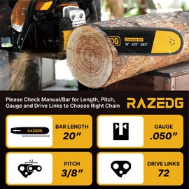 Carbide Chainsaw Chain 20 Inch, 3/8" Pitch, .050" Gauge, 72 Drive Links, Fits Stihl MS311, MS391, Husqvarna 455 (Rancher), 460 (Rancher), Poulan Pro and More- E72 (1 Chain)