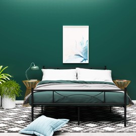 Simlife Metal Platform Bed Frame Full Size 12 Inch Under Bed Storage Mattress Frame No Boxspring with Headboard Non-Slip Steel Slat Support Mattress Foundation, Black