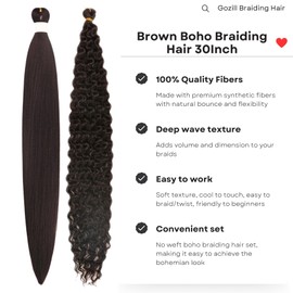 Dark Brown Boho Braiding Hair Synthetic 30 Inch Knotless 4# Braiding Hair Pre Stretched for Boho Braids