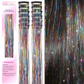 USHUIUS Hair Tinsel Clip in 12Pcs Tinsel Hair Glitter Tinsel Hair Extensions Clip in Hair Tinsel Fairy Hair Tinsel Heat Resistant Sparkly Hair Accessories for Girls Women Kids (12Pcs RAINBOW)