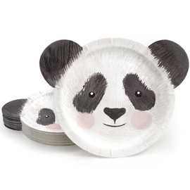 Cheerland Panda Party Plates Disposable Paper Plates Cute Face Shaped Panda Dessert Tableware for Kids Birthday Baby Shower Classroom Animal Themed Zoo Party Decorations 24pcs