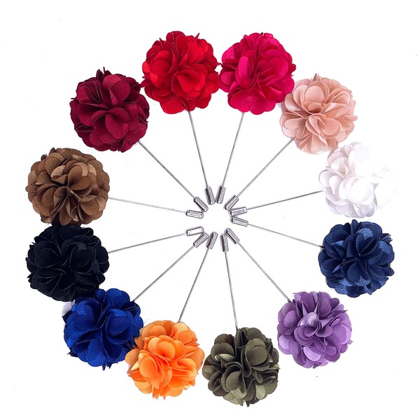 Lapel Pins for Men Handmade Satin Flower Boutonniere Pins for