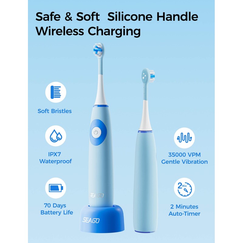 SEAGO Kids Electric Toothbrushes for Ages 5-8 with 2 Sizes