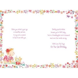 Paper Rose Special Granddaughter 1st Birthday Card - Age 1 - Baby Girl and Teddy Bear with Foil Details - Eco-Friendly and Recyclable