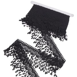 GORGECRAFT 5 Yards Tassel Lace Fringe Trim 8.5cm Wide Black Embroidered Ribbon Fabric Polyester Scalloped Edge Crochet Lace Guipure Venetian Trimming for Sewing Clothing Wedding Dress Pillow Curtain