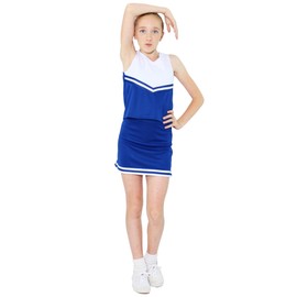 Danzcue Girl’s V-Neck Cheerleaders Uniform Shell Top Cheerleading Costume for Girl, Royal Blue White, X Small