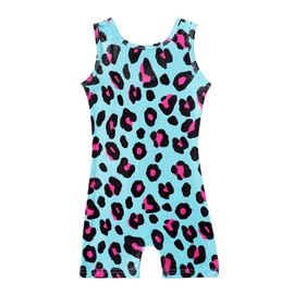 HOZIY - Maillot de gimnasia para niñas con pantalones cortos para niños pequeños, ciclismo, unicornio, arcoíris, dinosaurio, sirena, leopardo, flor galaxia, Aqua Blue Leopard, 3 Años/4 Años