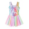 EQSJIU Girls Dance Dress Stripe Unicorn Shinny Leotard with Skirt