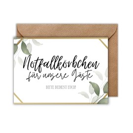 WBdesignz Emergency Basket Sign Wedding with Envelope - Card "Für unsere Gäste - Bitte bedient euch - Elegant Greenery Style Decoration for Wedding Party, Event, Party Landscape Format (DIN A6)