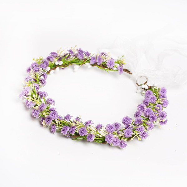 Yili Maizi Babys Breath Flower Headband with Green Leaf Bohemian