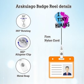 Arakulago I Love Tiny Humans NICU Badge Reel Retractable Labor and Delivery Funny Medical Assistant Nursing Badge Holder with ID Clip Accessories CNA RN Doctor Acrylic Name Badge Clip LP ID Card Ylj2