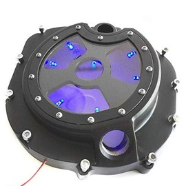 SMT-Blue LED See through Engine Clutch Cover Compatible With Kawasaki ZX14R ZZR1400 06 13 BLACK motorcycle [B01M26SV31]