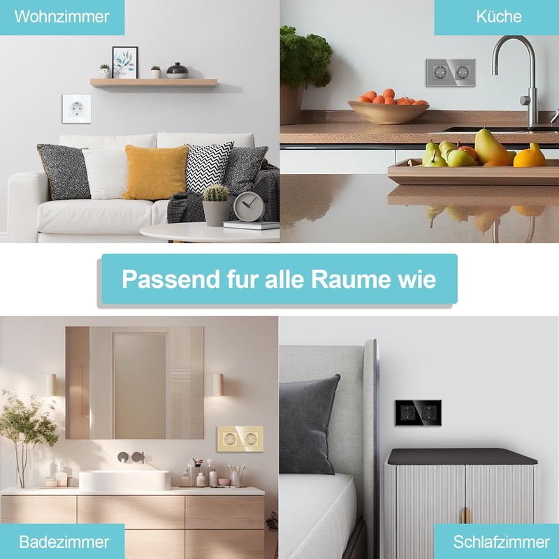 CNBINGO Glass Triple Socket Flush-Mounted in Grey - Triple Schuko