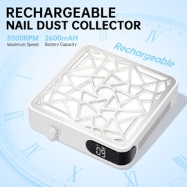 CHRISTINE SHELLY Nail Dust Collector, Cordless Dust Collector Nail Tech, Powerful Vacuum Fan Vent Dust Collector Extractor Dust Suction Machine for Acrylic Nails Polishing, Nail Salon, White