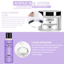 Lofuanna Acrylic Nail Powder and Liquid Set,Professional Salon Quality Acrylic Nail Set with 30g Clear Acrylic Powder,75ml Acrylic Monomer,Acrylic Nail Brush Nail Art Starter Kit(set1)