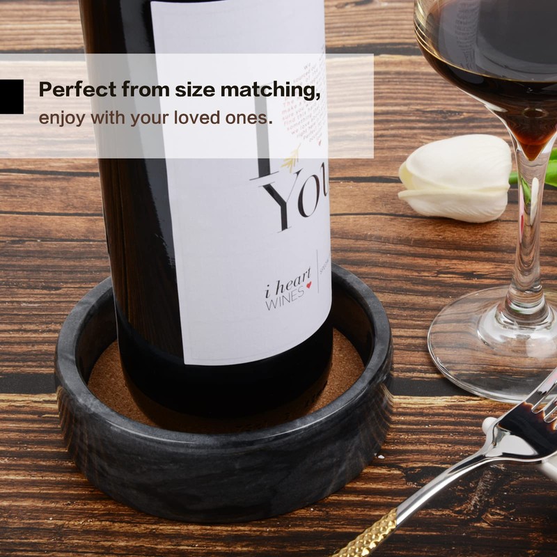SIPARUI Marble Wine Bottle Coaster with Absorbent Cork Spacer for